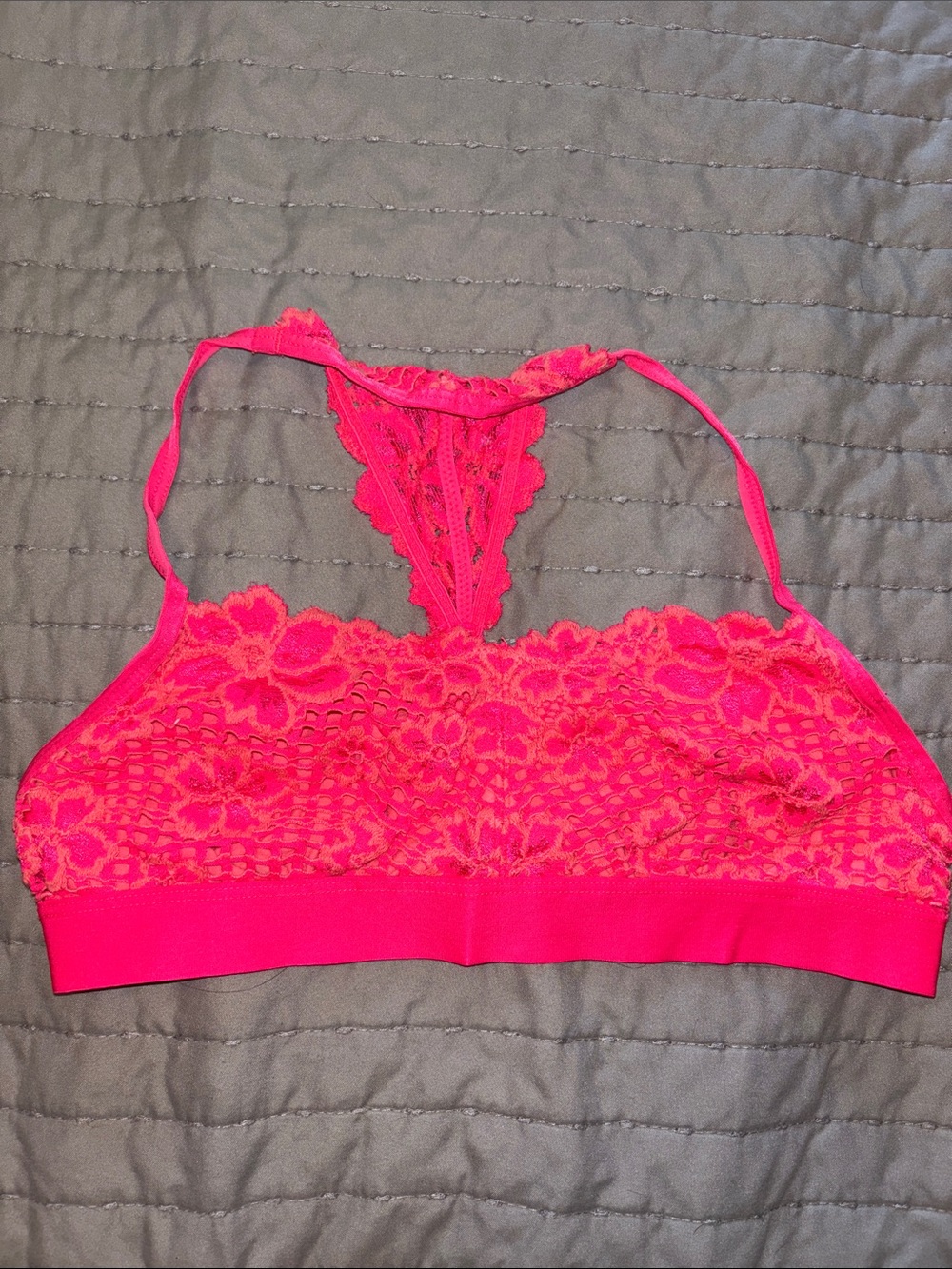 aerie Floral Lace Racerback Bralette in Hot Pink